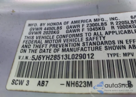 2003 Honda Element Ex from USA, damaged, VIN 5J6YH28513L029012